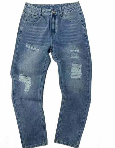 

men's solid ripped skinny jeans /length long length/details ripped, Blue