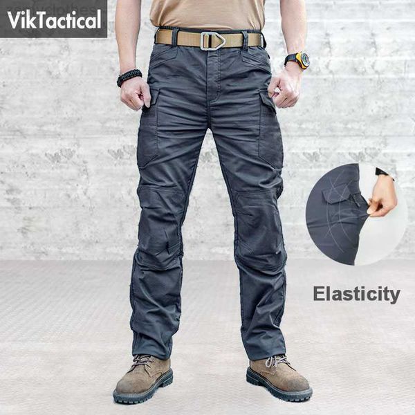 

men city tactical pants multi pockets elasticity cargo pants military combat cotton pant swat army slim fat casual trousers 5xl, Black