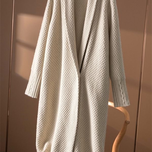 

women's knits tees casual long cashmere cardigan women vintage loose sweater coat solid oversized jumper korean fashion clothes 220928, White