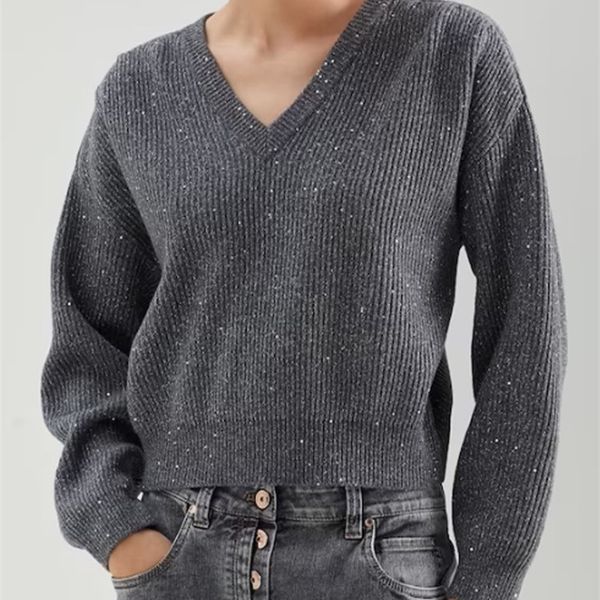 

womens sweaters women sequins vneck sweater 100% cashemere loose long sleeve casual jumper female pullover autumn 220929, White;black