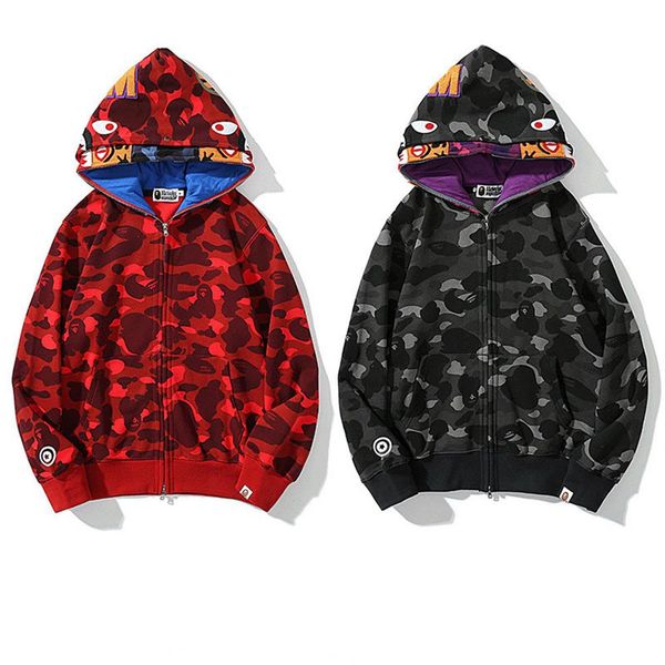 

designer luxury autumn and winter apes fashion shark stitched laminated hat pocket double hat men and women zipper hooded cardigan236x, Black