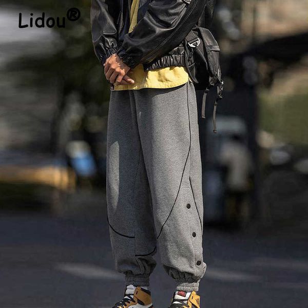 

men's pants spring summer casual button drawstring streetwear men pants loose cotton gray outdoor jogger sweatpants trousers pantn homm, Black