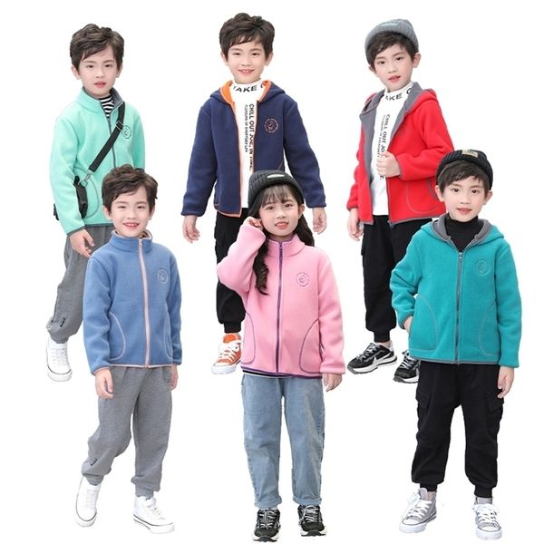 

jackets polar fleece style children outerwear casual solid color kids hooded for boys girls autumn zipper clohes 220928, Blue;gray