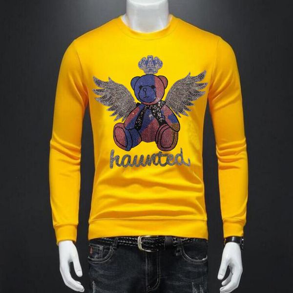 

sweater popular bear rhinestone design hoodies velvet warm men woman lovers' clothes 2022 winter o-neck pullover m-5xl, Black