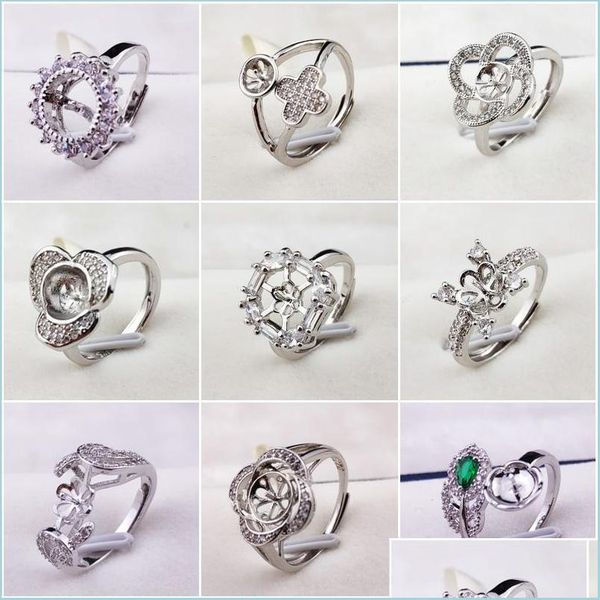 

jewelry settings fashion jewelry diy ring pearl settings 9 style zircon sier for women girl rings adjustable size wedding drop deliver dhdku, Slivery;crystal