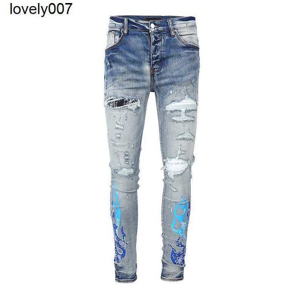

dsigner men's jeans amirs men's jeans trend leggings holes pants trend, Blue