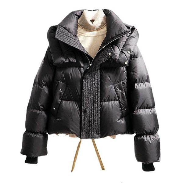 

womens down parkas womens thicken white hooded down jacket duck down bread coat korean highend short winter warm snowwear fashion brand 2209, Black