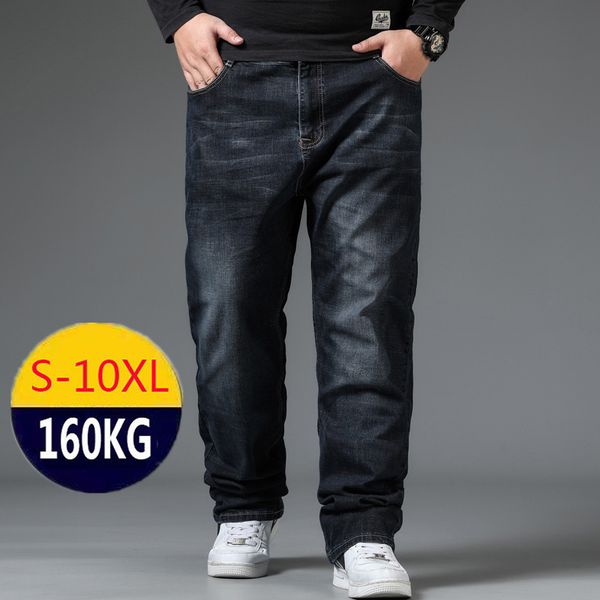 

men's jeans 10xl oversized black jeans mens casual denim pants husband breathable loose trousers stretch baggy jeans plus size men clot, Blue