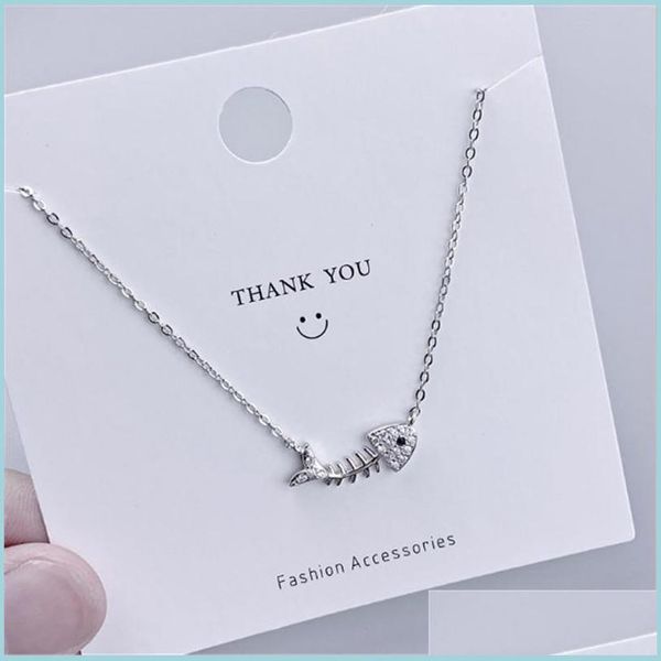 

pendant necklaces zircon fish bone pendant necklaces 925 sterling sier clavicle chain necklace female jewelry charm choker drop deliv dhvdq, Silver
