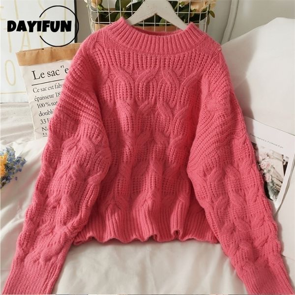 

womens sweaters dayifun sweater womens round neck solid color linen pattern knitted pullovers autumn winter lady loose knit jumpers 220929, White;black