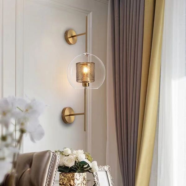 

Modern Glass Wall Lamps Nordic Bedside Bedroom Aisle Wall Sconce Living Room Indoor Decorative Lamp Meatal Luminaire