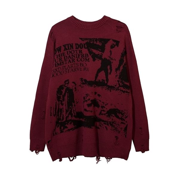 

men's sweaters ripped goth women y2k men vintage black oversized knitted sweater harajuku anime fashion winter knit pullover 220930, White;black