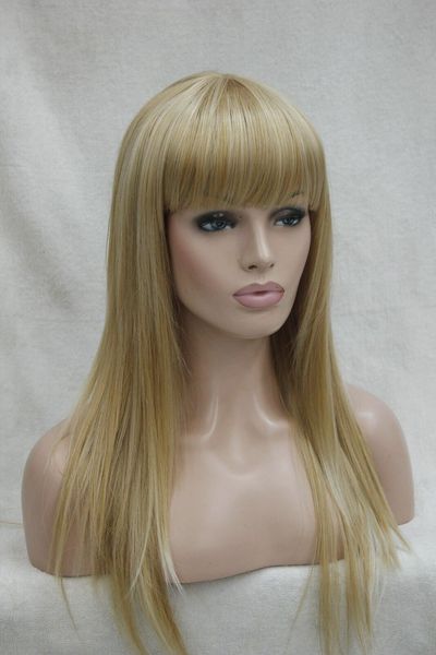 

new fashion heat ok golden blond mix straight long synthetic women's wig, Black