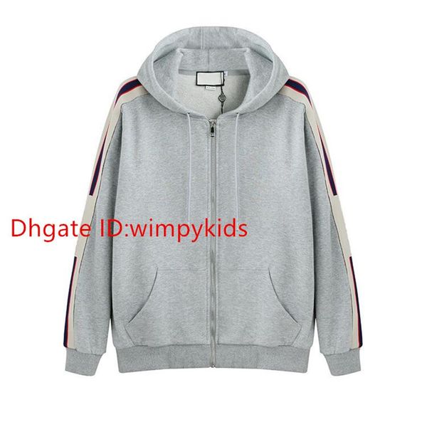 

21ss gray man hooded zip-up sweatshirt with stripe men hoodies women sweatshirts mens clothing wm311319z, Black