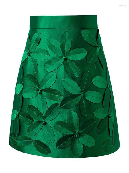 

skirts high street fashion runway designer skirt women's waist patchwork appliques floral mini, Black