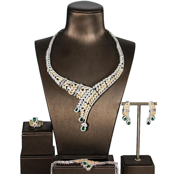 

wedding jewelry sets lan 5a cubic zirconia wedding jewelry sets necklace earrings ring bracelet 4pcs for anniversary 220929, Slivery;golden