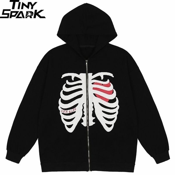 

mens jackets men hip hop streetwear hooded jacket sternum skeleton jacket coat harajuku cotton loose jacket spring outwear zipper black 2209, Black;brown