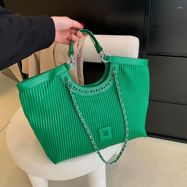

evening bags chain women's shoulder bag designer pleated striped handbags pu leather classic ladies travel large tote female hand