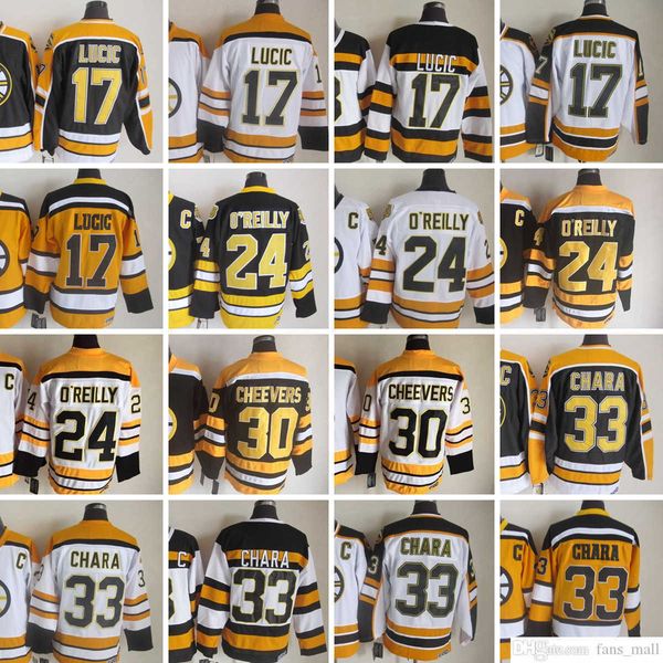 

movie ccm vintage ice hockey 33 zdeno chara jerseys stitched 24 terry o'reilly 17 milan lucic jersey black white 75th yellow men retro, Black;red