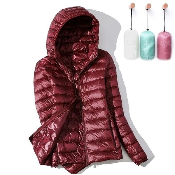 

womens down parkas down jacket women autumn winter coat spring parkas for warm ladies ultra light basic female portable hooded outwear 22092, Black