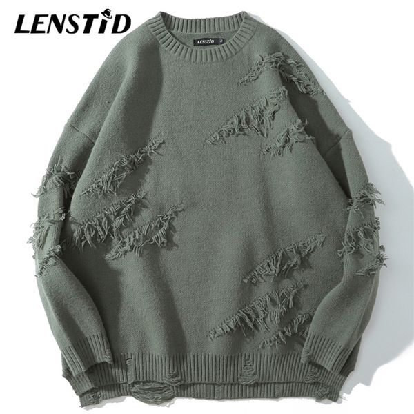 

men's sweaters lenstid men hip hop oversize knitted jumper ripped streetwear harajuku autumn hipster casual pullovers blouse 220930, White;black