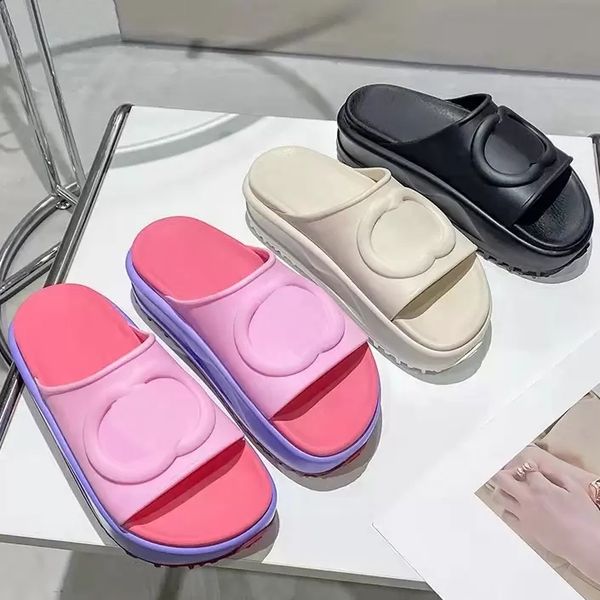 

fashion slipper designer slides slippers platform sandals embroidered canvas girls 60mm canvas covered slip on size 35-45, Black