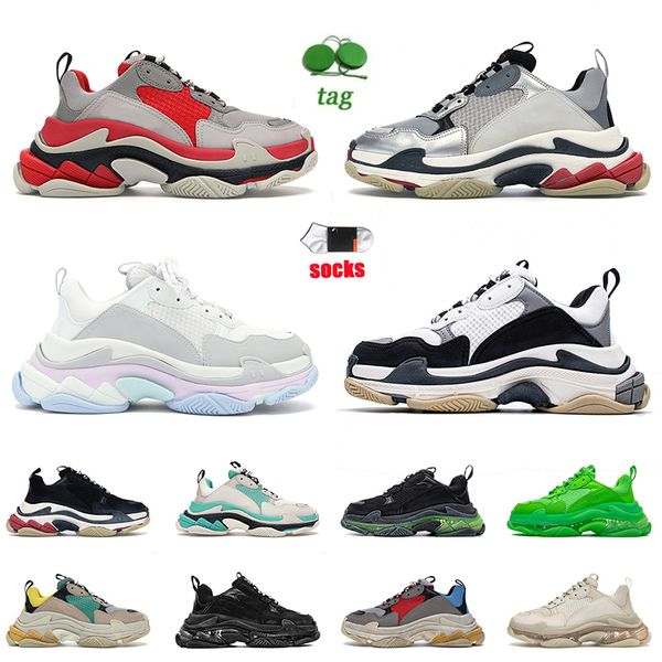 

designer triple s paris vintage shoes flat sneakers with socks mens women platform old dad clear sole triple-s black white beige off tripler