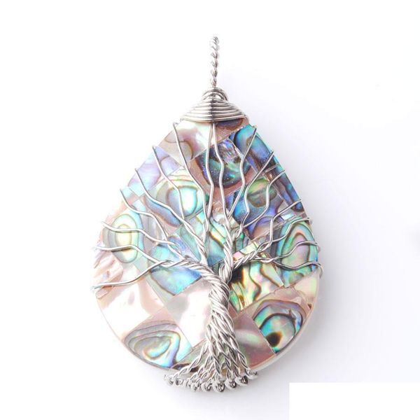 

pendant necklaces tree of life sier wire wrap water drop bead necklace pendant natural abalone shell jewelry chain 18 in ffshop2001 dhf9f, Silver