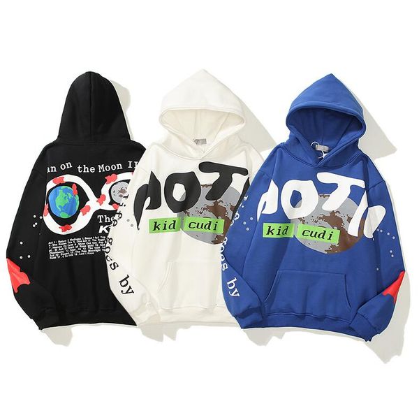 

kidcudi motm letter foam printed hoodie fleece oversize stranger things sweatshirt for men and women streetwear loose casual hoody, Black