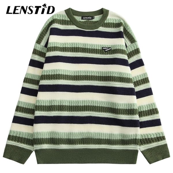 

men's sweaters lenstid men long sleeve knitted jumper hip hop striped streetwear harajuku autumn fashion casual pullovers outwear 22093, White;black