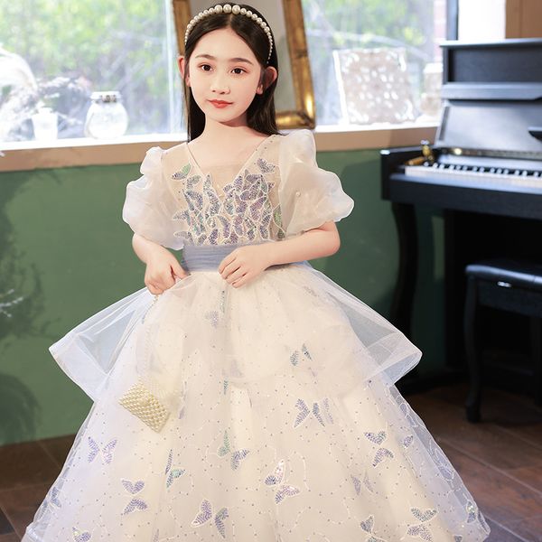 

2022 design flower girls dresses for weddings long sleeves gold sequins pageant party gowns first holy communion dress for child teens custo, White;blue