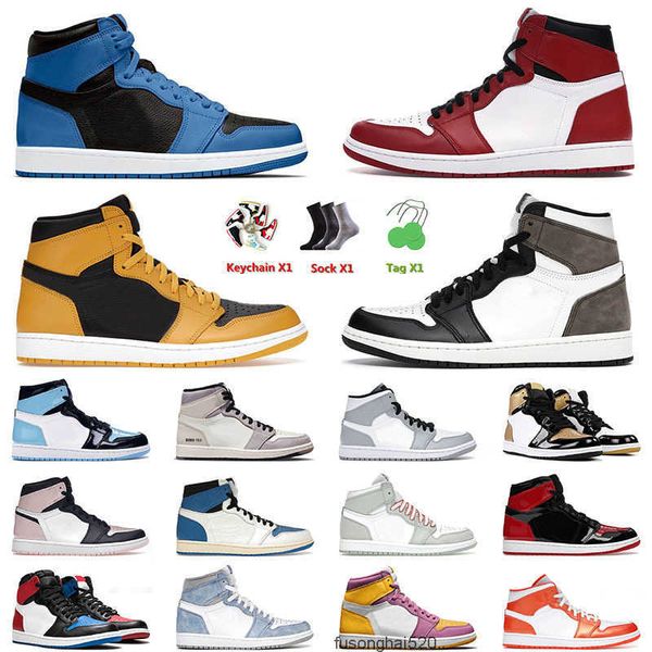 

new quality 2022 basketball shoes jumpman 1 1s mens women high dark mocha chicago pollen marina bubble gum university blue trainers jordon, Black