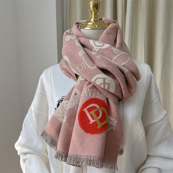

cashmere scarf for women autumn and winter shawl dual-use thick warm trendy letter jacquard long scarves double side color designer lady wra, Blue;gray