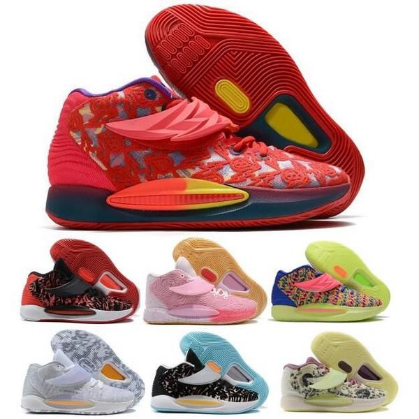 

basketball shoes sneakers chaussure trainers pearl sunset floral wolf grey lime glow green english black 2022 kd14 men kevin durant kd 14