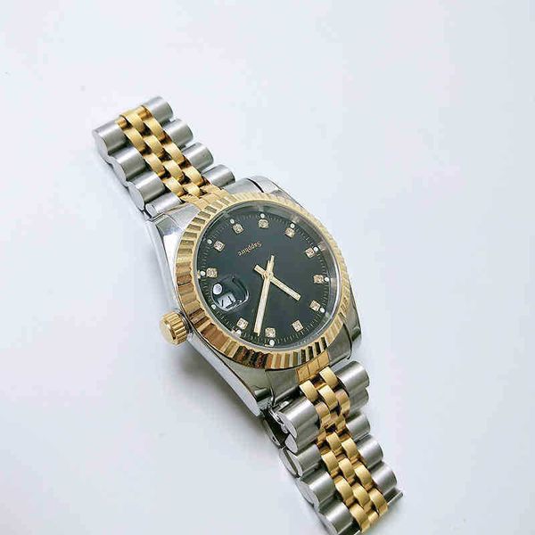 

r ol ey lao jiashi log men's watch waterproof business room gold five baht stainless steel band, Slivery;brown