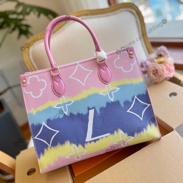 

ss22 french trend womens onthego luxury tote bag real leather multicolor gradual change designer handbags large capacity portable sacoche sh