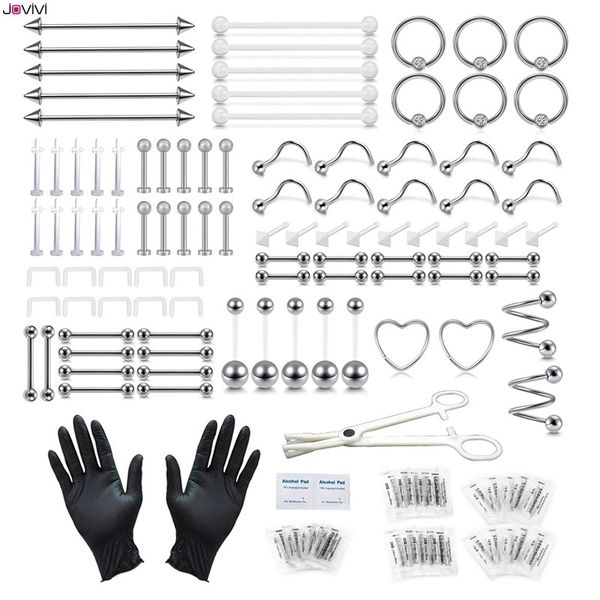

labret lip piercing jewelry belly chains jovivi stainless steel acrylic professional body piercing tool kit 14g 16g 20g fit nose septum lip, Black