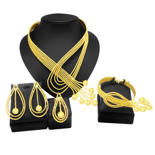 

wedding jewelry set necklace dubai electroplating gold set fashion trend earrings rings banquet various styles 220929, Slivery;golden