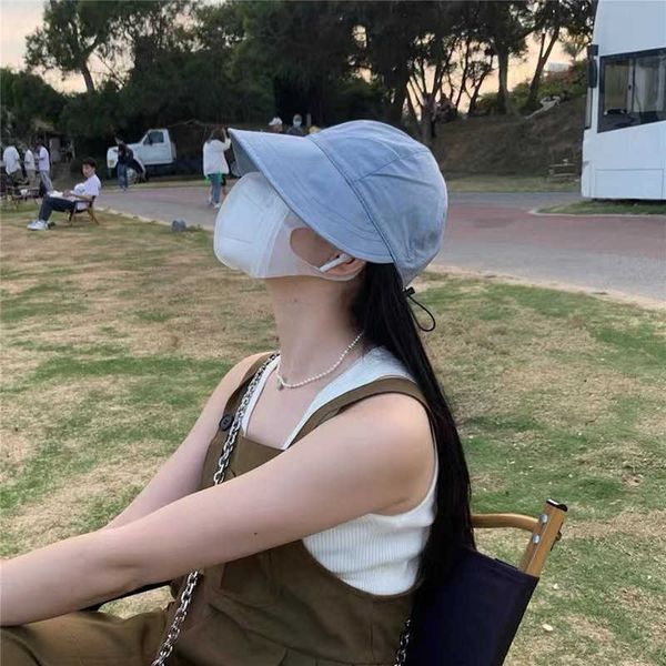 

ball big brim sun hat woman summer outdoor uv protection fisherman hats girls adjustable cotton baseball cap folding ponytail caps 0929, Blue;gray