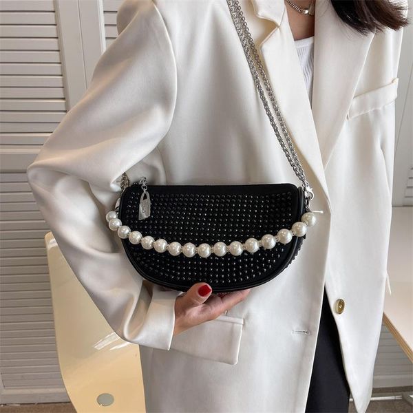 

rhinestone retro chain bag female new simple pearl hand shoulder crossbody fashion style bag