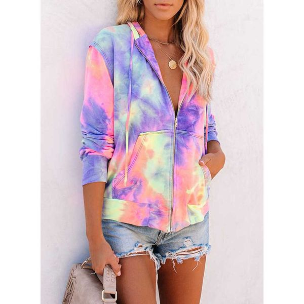 

women's hoodies sweatshirts women tie dye harajuku sweatshirt zipper hoodie clothes with side pockets drawstring jumper trendy tracksui, Black
