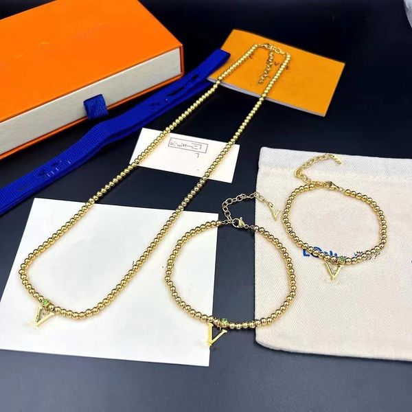 

22fw 18k gold beaded pendant letter necklace luxury jewelry men and women hip hop rap fashion bracelet holiday gif, Silver
