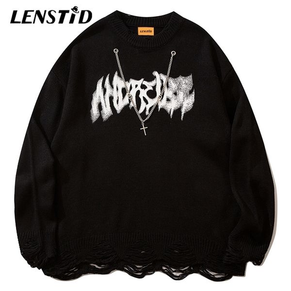 

men's sweaters lenstid autumn men american style knitted jumper hip hop chain streetwear harajuku loose fashion casual male pullovers 2, White;black