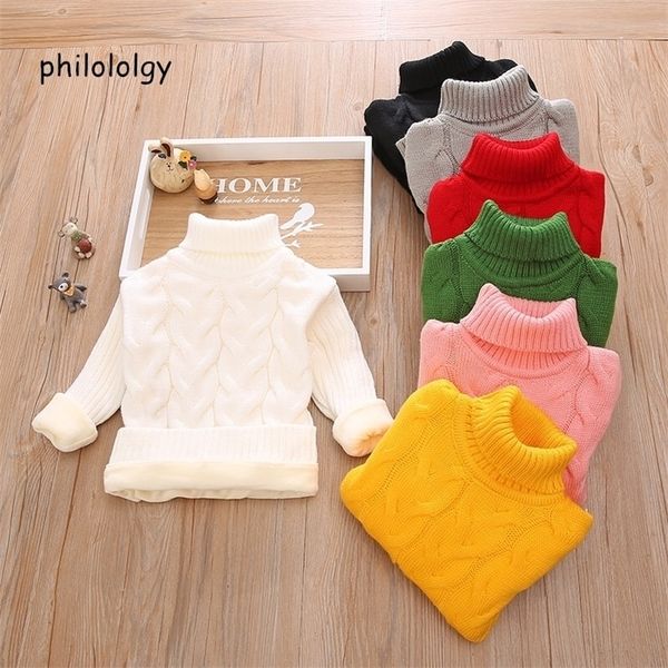 

pullover philology add plush pure color winter boy girl kid thick knitted bottoming turtleneck shirts solid high collar pullover sweater 220, Blue