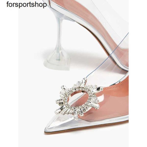 

luxury designer dress shoes amina muaddi summer new rhinestone high heels pointed pvc transparent shallow mouth sun buckle women single shoe, Black