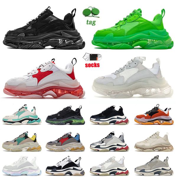 

mens retros triple s shoes 17fw sneakers womens paris black white blue bright red grey green pink clear sole ladies designer casual platform
