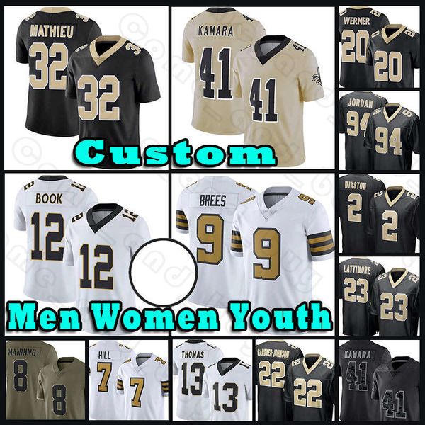 

41 alvin kamara tyrann mathieu football jersey chris olave michael thomas jarvis landry demario davis taysom hill saints drew brees marshon, Black;red