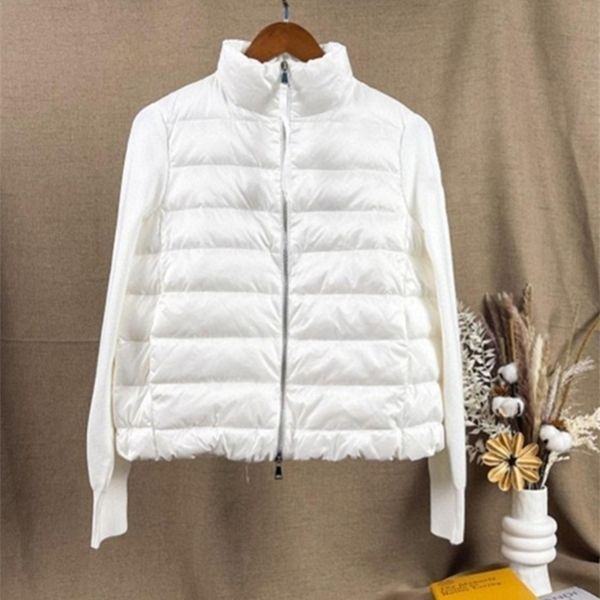 

womens down parkas fashion women down jackets solid colors light warm 90% white duck down and wool knitted patchwork coats 220929, Black