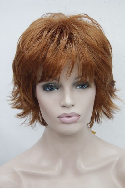 

vogue orange brown layers flips wavy short ladies synthetic hair full wig, Black