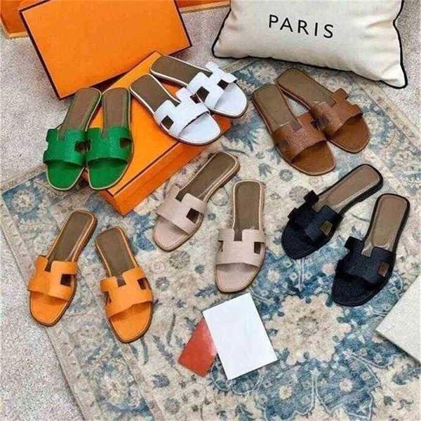 

women's slippers fashion digner slipper oran sandals 2022 herme genuine leather h women slippers summer luxury flat slid ladi beach san, Black
